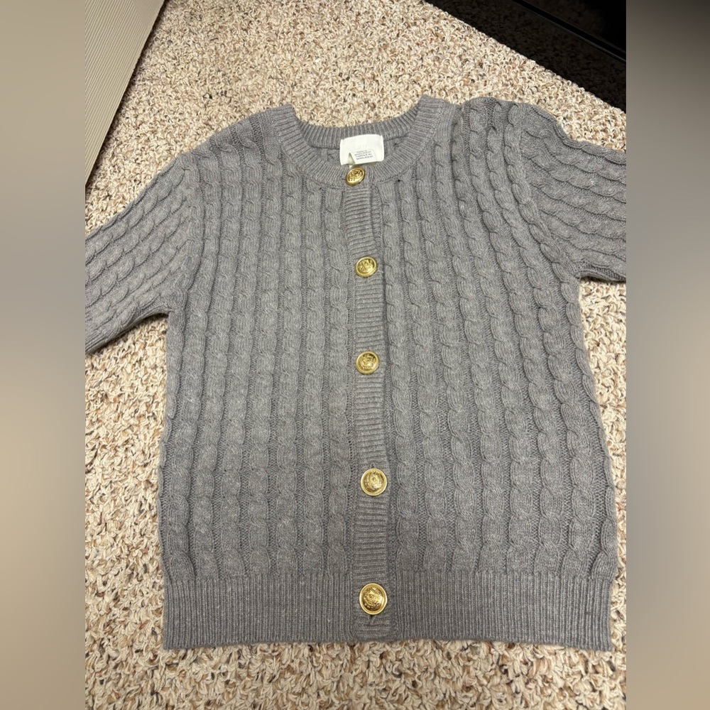 H&M Gray Cable Knit Cardigan with Gold Buttons